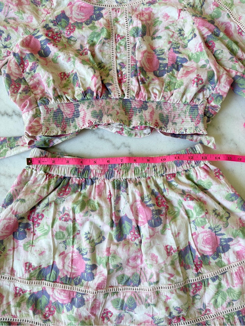 Love Shack Fancy Karsten Top and Naila Skirt Medium - Pink Floral - Picture 5 of 10